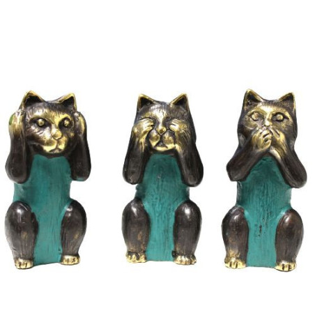Lot de 3 - Ne rien voir, ne rien entendre, ne rien dire - Chats en laiton