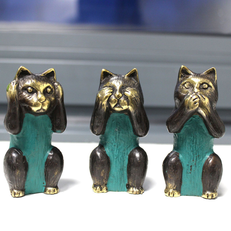 Lot de 3 - Ne rien voir, ne rien entendre, ne rien dire - Chats en laiton