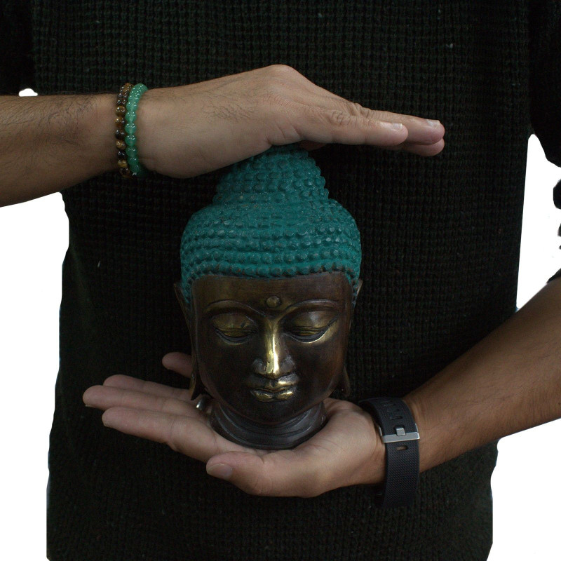 Grande tête de Bouddha classique en laiton