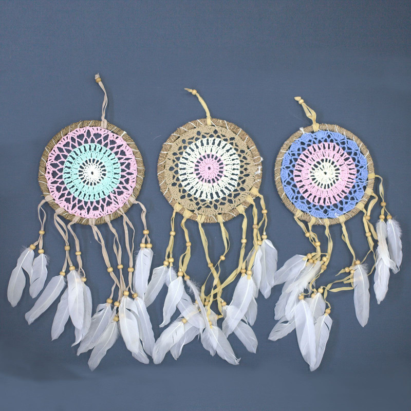 Attrape-rêves en macramé rose pastel 16 cm (couleurs assorties)