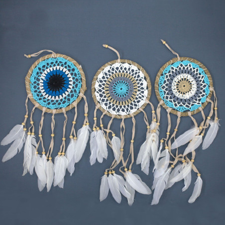 Attrape-rêves en macramé bleu pastel 16 cm (couleurs assorties)
