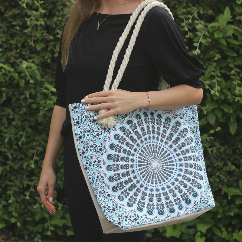 Sac Mandela avec poignée en corde - Bleu foncé