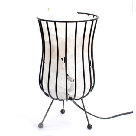 Lampe brasero en pierre de sel haute, câble, ampoule, sel blanc