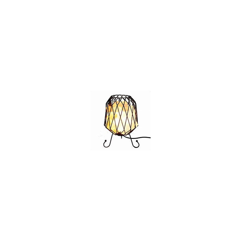 Lampe brasero en pierre de sel maillée, câble, ampoule, sel blanc