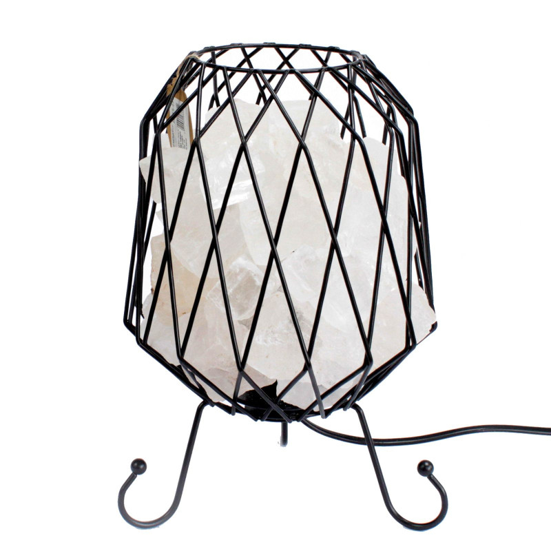 Lampe brasero en pierre de sel maillée, câble, ampoule, sel blanc
