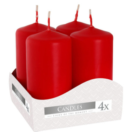 Lot de bougies piliers 40x80mm (4 pièces) - Rouge