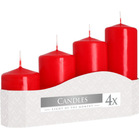 Lot de bougies piliers 50 mm (11/16/22/33H) (4 pièces) - Rouge