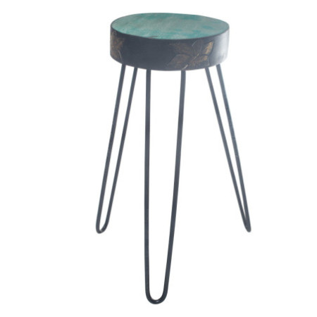 Support à plantes en bois Albasia - Détails turquoise et or