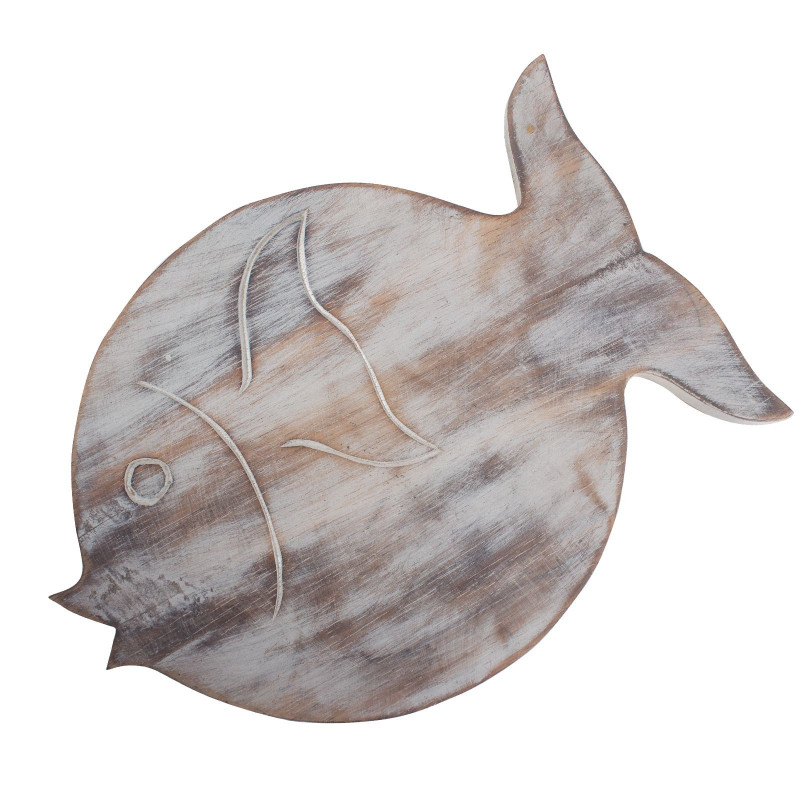 Support à poisson en bois Albasia - Blanchi à la chaux