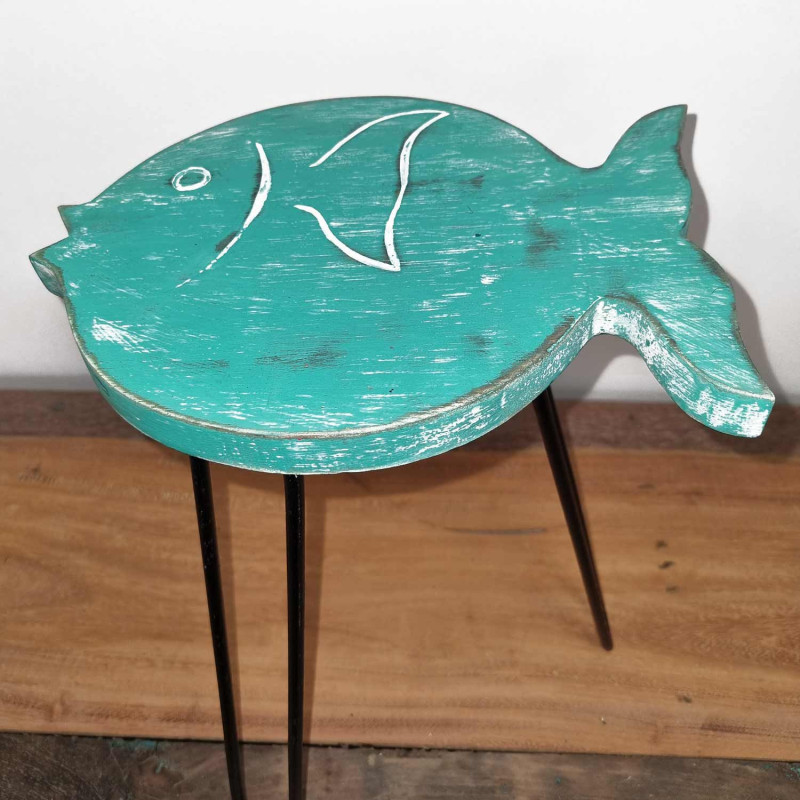 Support à poisson en bois Albasia - Turquoise