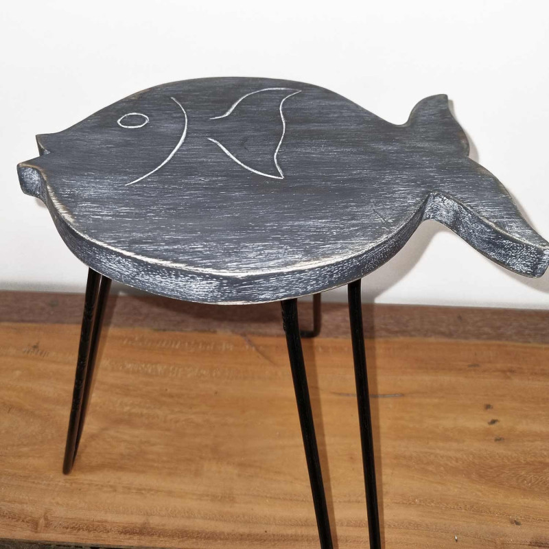 Support à poisson en bois Albasia - Gris délavé