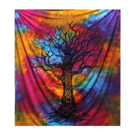 Couvre-lit double en coton + tenture murale - Arbre d'hiver