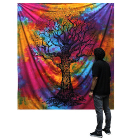Couvre-lit double en coton + tenture murale - Arbre d'hiver