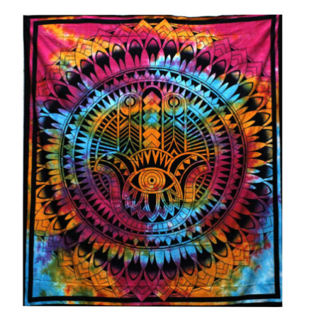 Couvre-lit double en coton + tenture murale - Hamsa