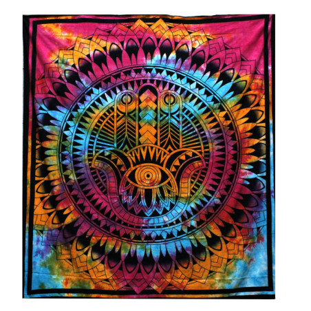 Couvre-lit double en coton + tenture murale - Hamsa