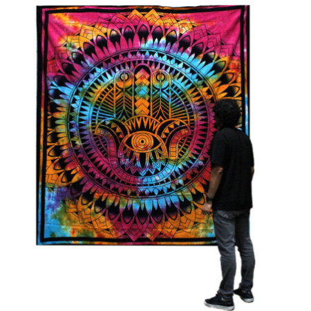 Couvre-lit double en coton + tenture murale - Hamsa