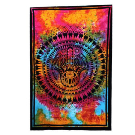 Couvre-lit simple en coton + tenture murale - Hamsa