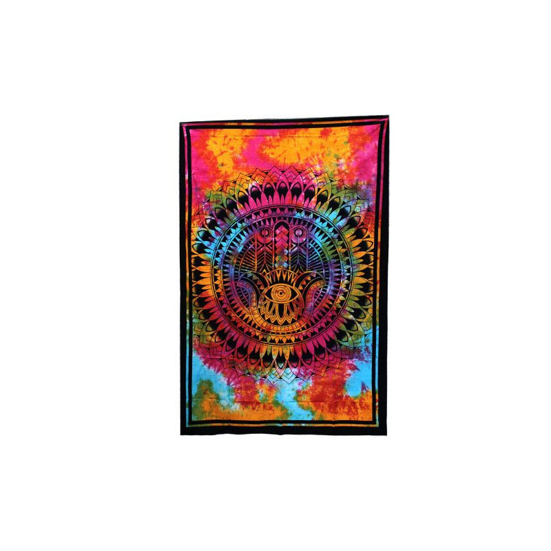 Couvre-lit simple en coton + tenture murale - Hamsa