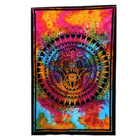 Couvre-lit simple en coton + tenture murale - Hamsa