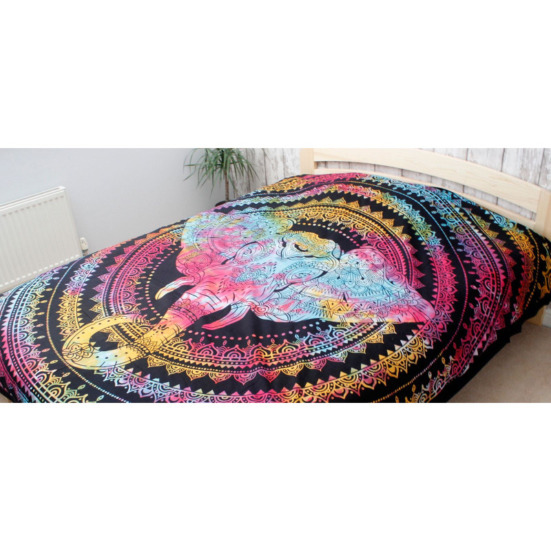 Couvre-lit simple en coton + tenture murale - Hamsa