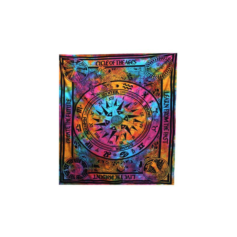 Couvre-lit double en coton + tenture murale - Cercle des âges