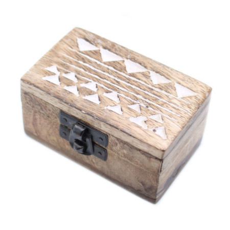 Boîte en bois blanchie à la chaux - Pilulier 3x1,5 motif aztèque