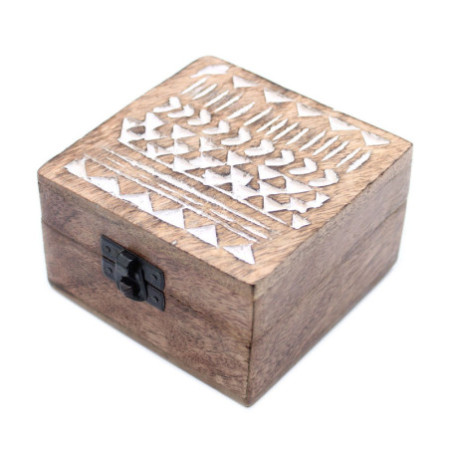 Coffret en bois blanchi à la chaux - Motif aztèque 4x4