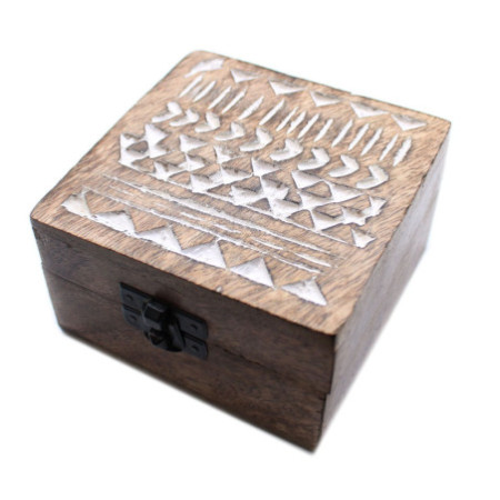 Coffret en bois blanchi à la chaux - Motif aztèque 4x4