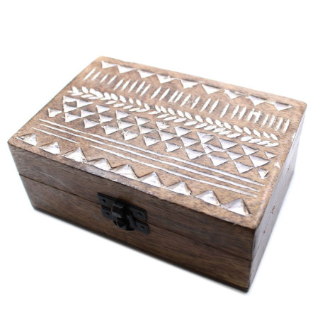 Coffret en bois blanchi à la chaux - Motif aztèque 6x4