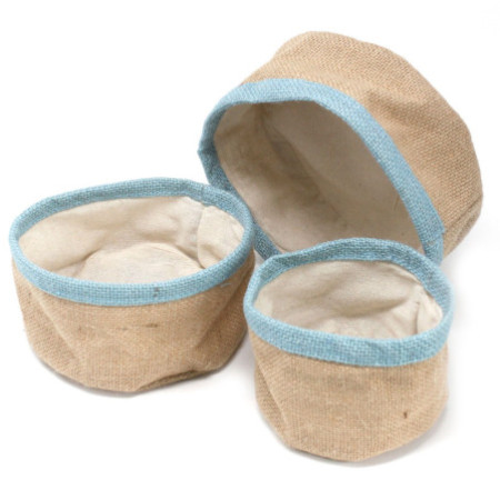 Lot de 3 paniers en jute naturel - Bleu sarcelle