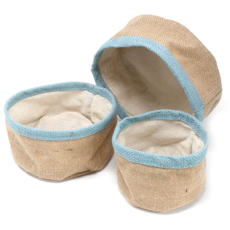 Lot de 3 paniers en jute naturel - Bleu sarcelle