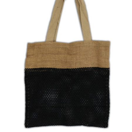 Sac en pur jute doux et filet de coton - Noir