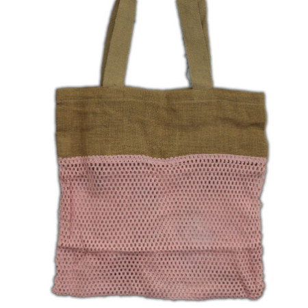 Sac en pur jute doux et filet de coton - Rose