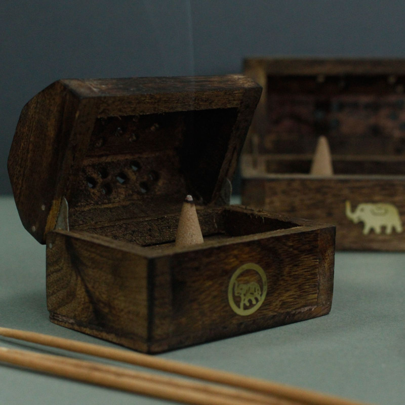 Mini boîte à fumée en cône d'encens - Bois de manguier