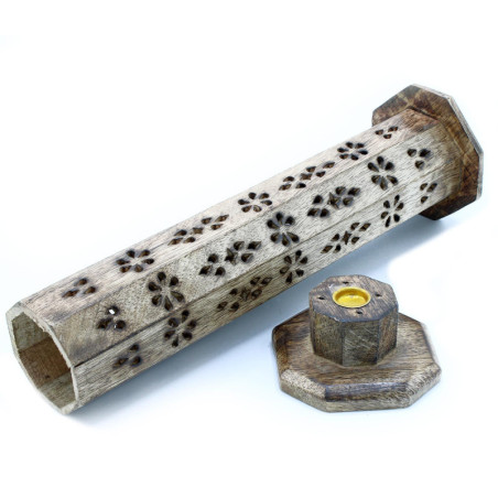 Boîte à encens hexagonale en bois de manguier
