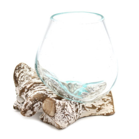 Verre fondu sur bois blanchi à la chaux - Bol moyen