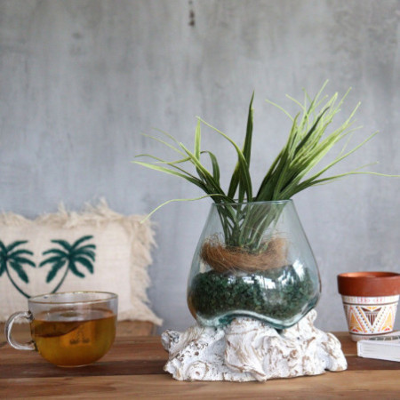 Verre fondu sur bois blanchi à la chaux - Bol moyen