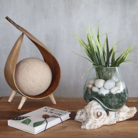 Verre fondu sur bois blanchi à la chaux - Bol moyen