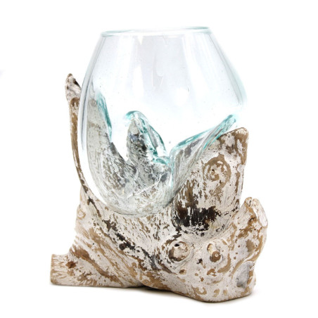 Verre fondu sur bois blanchi à la chaux - Bol moyen