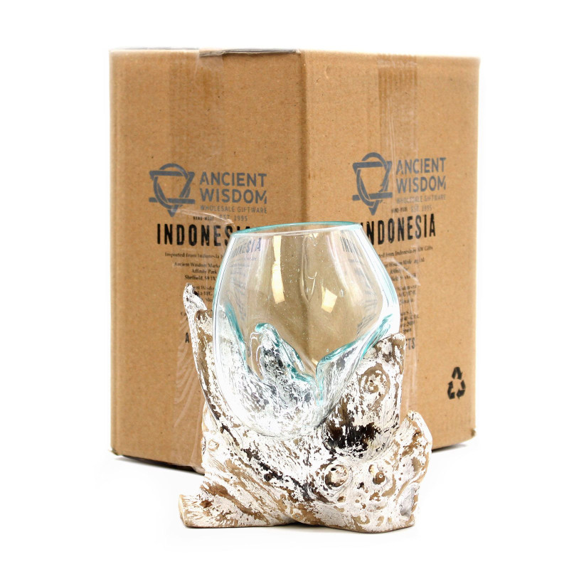 Verre fondu sur bois blanchi à la chaux - Bol moyen