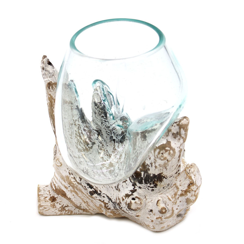 Verre fondu sur bois blanchi à la chaux - Bol moyen