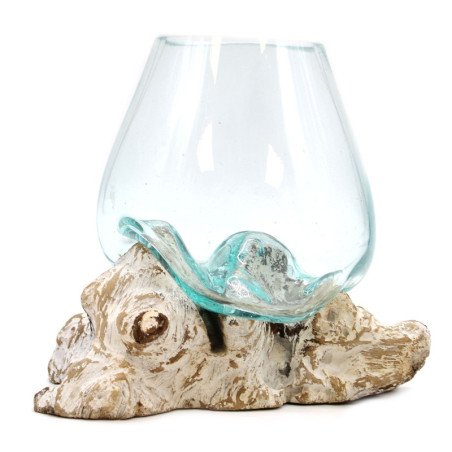 Verre fondu sur bois blanchi à la chaux - Grand bol