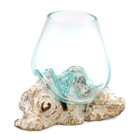 Verre fondu sur bois blanchi à la chaux - Grand bol