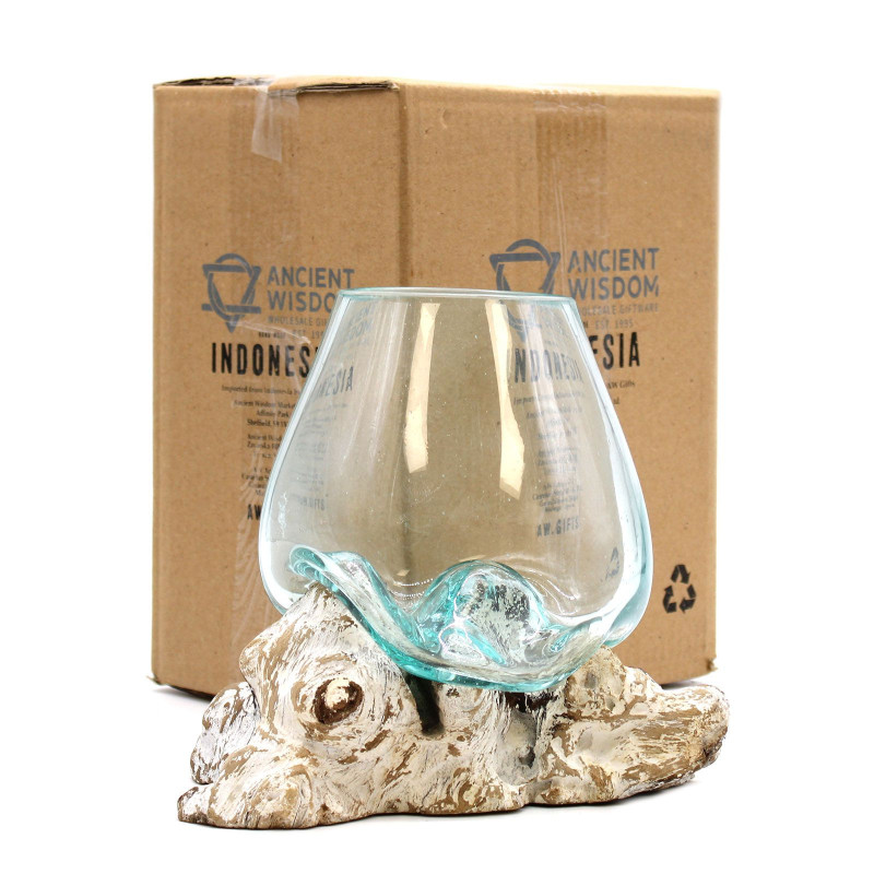 Verre fondu sur bois blanchi à la chaux - Grand bol