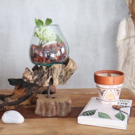 Verre fondu sur bois avec support - Bol moyen