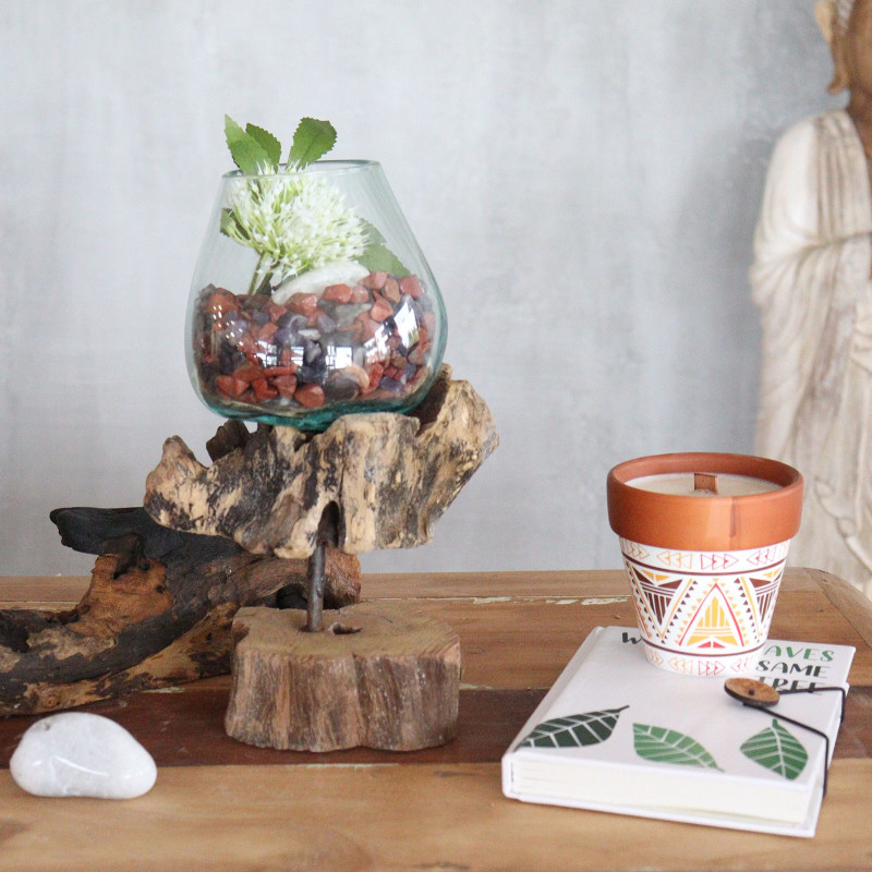 Verre fondu sur bois avec support - Bol moyen