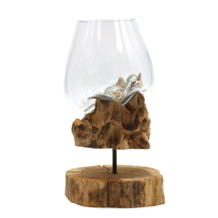 Verre fondu sur bois avec support - Grand bol