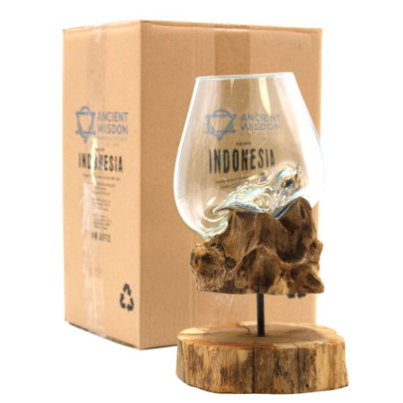 Verre fondu sur bois avec support - Grand bol
