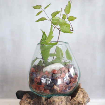Verre fondu sur bois avec support - Grand bol