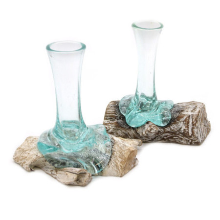 Verre fondu sur bois blanchi à la chaux - Vase - Petit